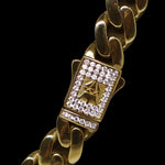 10.5MM CUBAN LINK CUBIC ZIRCONIA LOCK YELLOW GOLD CHAIN & BRACELET