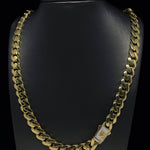 10.5MM CUBAN LINK CUBIC ZIRCONIA LOCK YELLOW GOLD CHAIN & BRACELET