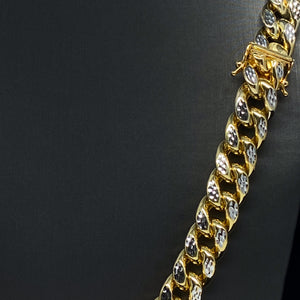 10.5MM CUBAN LINK TWO-TONE DIAMOND CUT YELLOW GOLD CHAIN