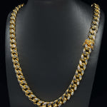 10.5MM CUBAN LINK TWO-TONE DIAMOND CUT YELLOW GOLD CHAIN