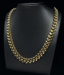 10.5MM CUBAN LINK TWO-TONE DIAMOND CUT YELLOW GOLD CHAIN