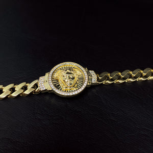 YELLOW GOLD CUBIC ZIRCONIA CUBAN BRACELET