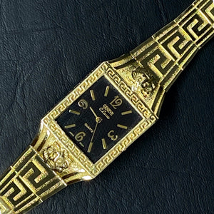 YELLOW GOLD VERSACE BLACK FACE WATCH