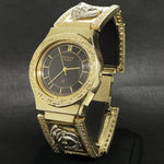 YELLOW GOLD CUBIC ZIRCONIA VERSACE BLACK FACE WATCH