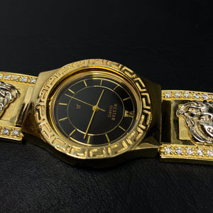 YELLOW GOLD CUBIC ZIRCONIA VERSACE BLACK FACE WATCH