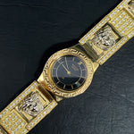 YELLOW GOLD CUBIC ZIRCONIA VERSACE BLACK FACE WATCH