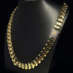 13.5MM CUBAN LINK CUBIC ZIRCONIA LOCK YELLOW GOLD CHAIN