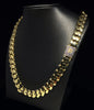 13.5MM CUBAN LINK CUBIC ZIRCONIA LOCK YELLOW GOLD CHAIN