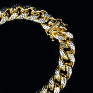 13MM CUBAN LINK TWO-TONE DIAMOND CUT YELLOW GOLD BRACELET