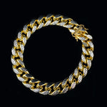 13MM CUBAN LINK TWO-TONE DIAMOND CUT YELLOW GOLD BRACELET