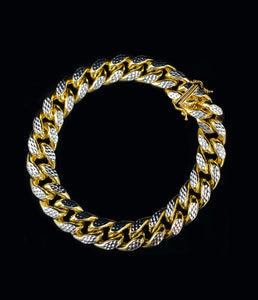 13MM CUBAN LINK TWO-TONE DIAMOND CUT YELLOW GOLD BRACELET