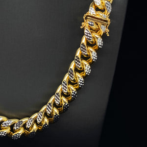 13MM CUBAN LINK TWO-TONE DIAMOND CUT YELLOW GOLD CHAIN