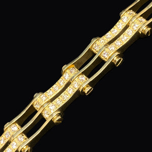 YELLOW GOLD CUBIC ZIRCONIA MOTOR CYCLE CHAIN BRACELET