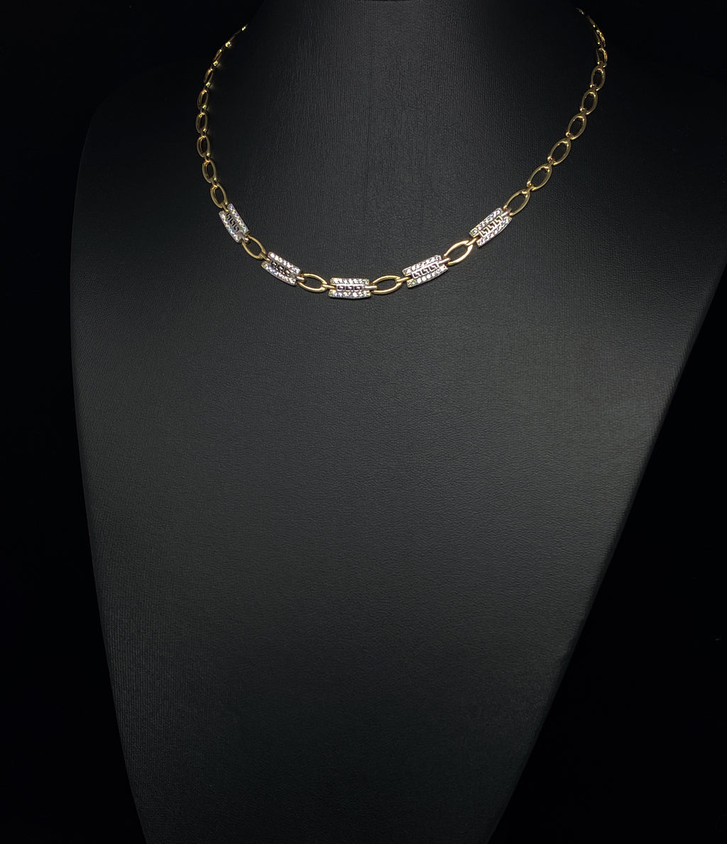 VERSACE STYLE CUBIC ZIRCONIA YELLOW GOLD NECKLACE