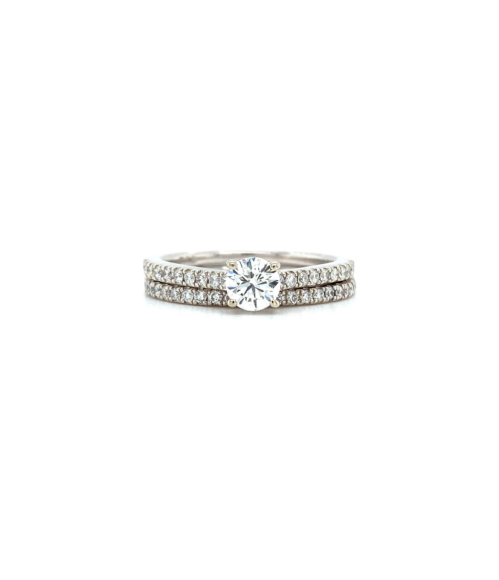 14K WHITE GOLD SOLITAIRE STACKED DIAMOND ENGAGEMENT RING