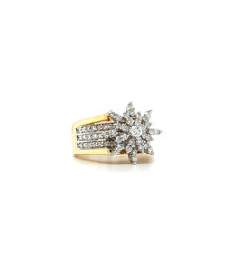 10K YELLOW GOLD FLOWER DIAMOND ENGAGEMENT RING