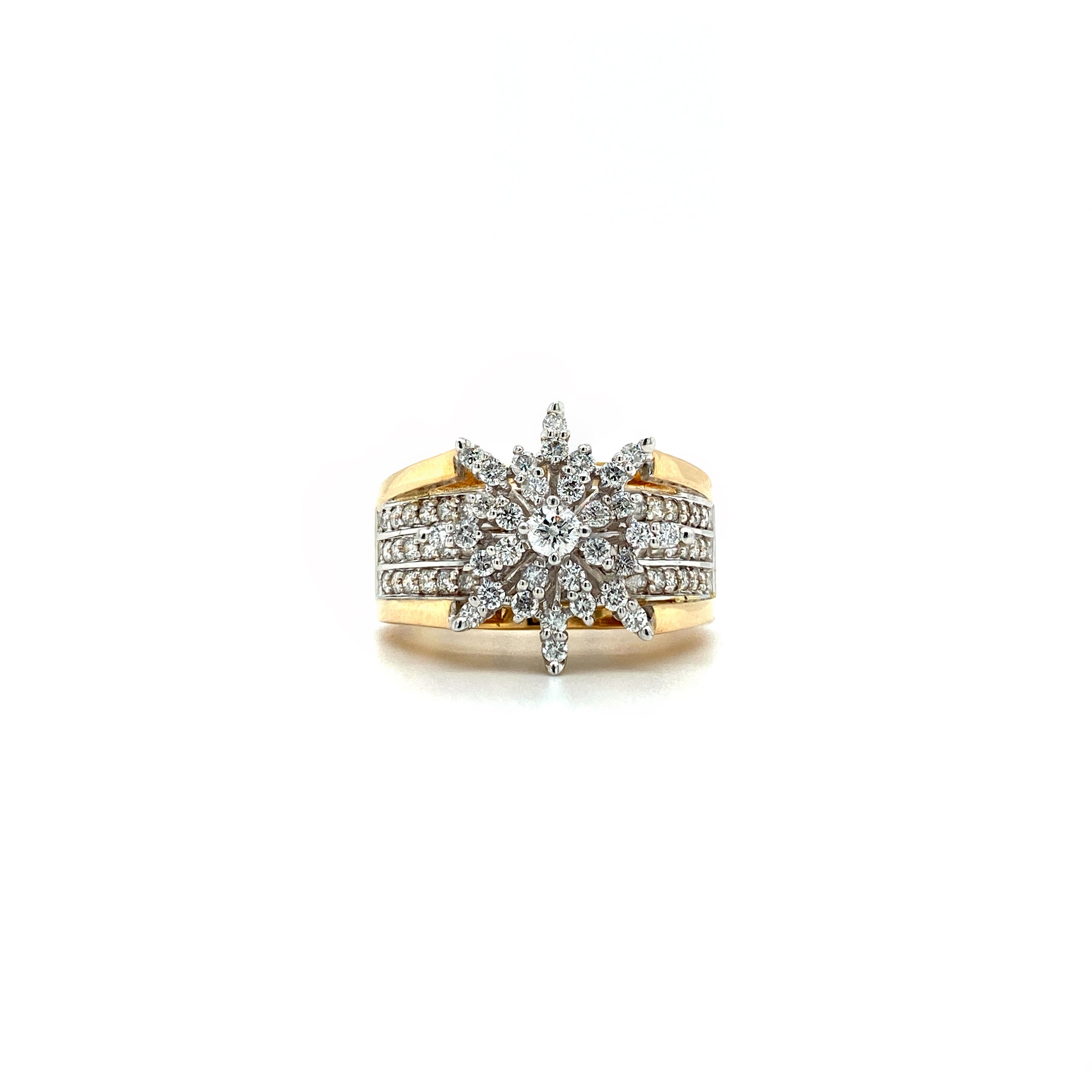 10K YELLOW GOLD FLOWER DIAMOND ENGAGEMENT RING