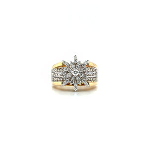 10K YELLOW GOLD FLOWER DIAMOND ENGAGEMENT RING