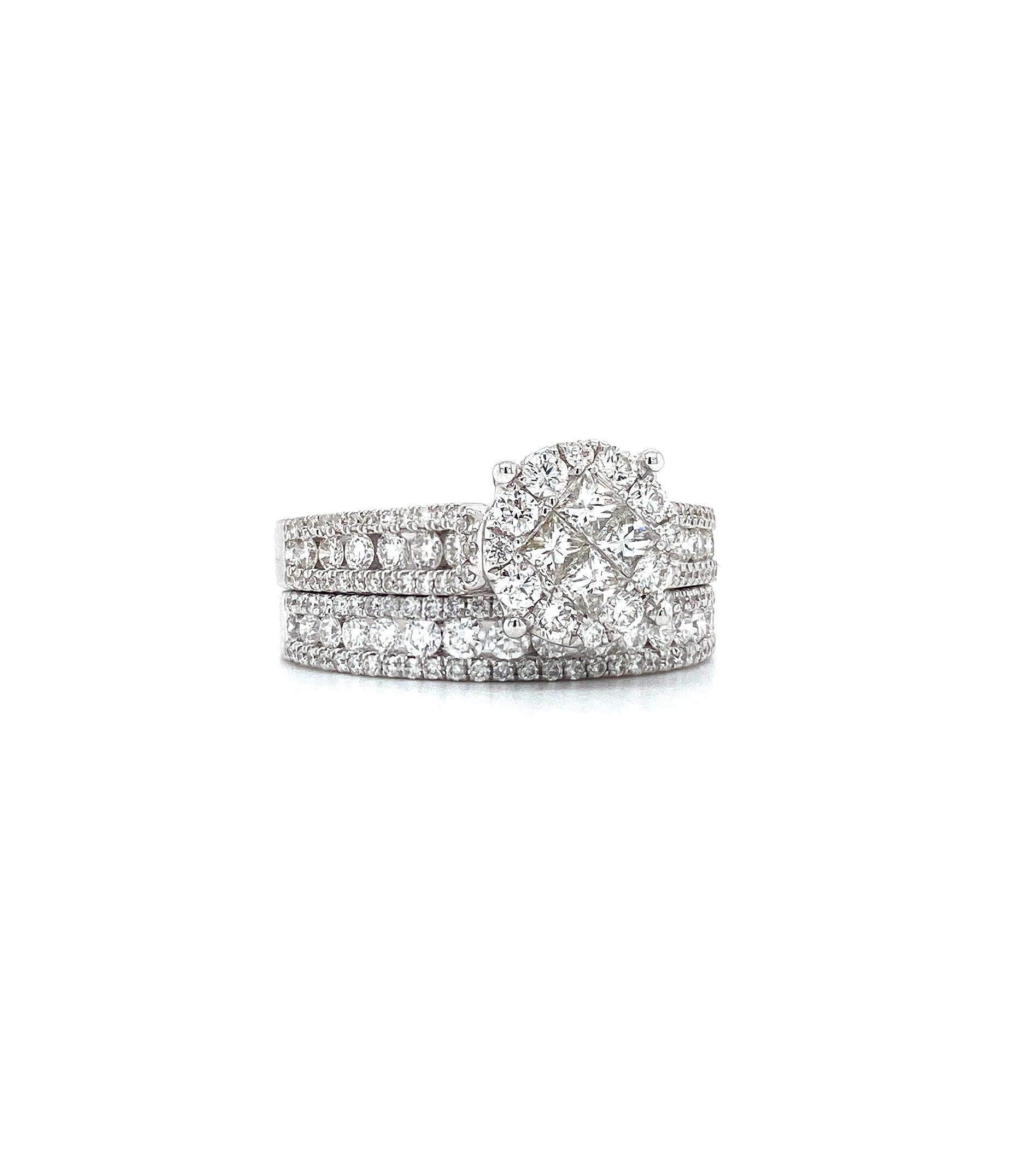 18K WHITE GOLD STACKED DIAMOND ENGAGEMENT RING